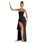View details for Women's Line Up Collar With Sexy Backless High Slit Dress