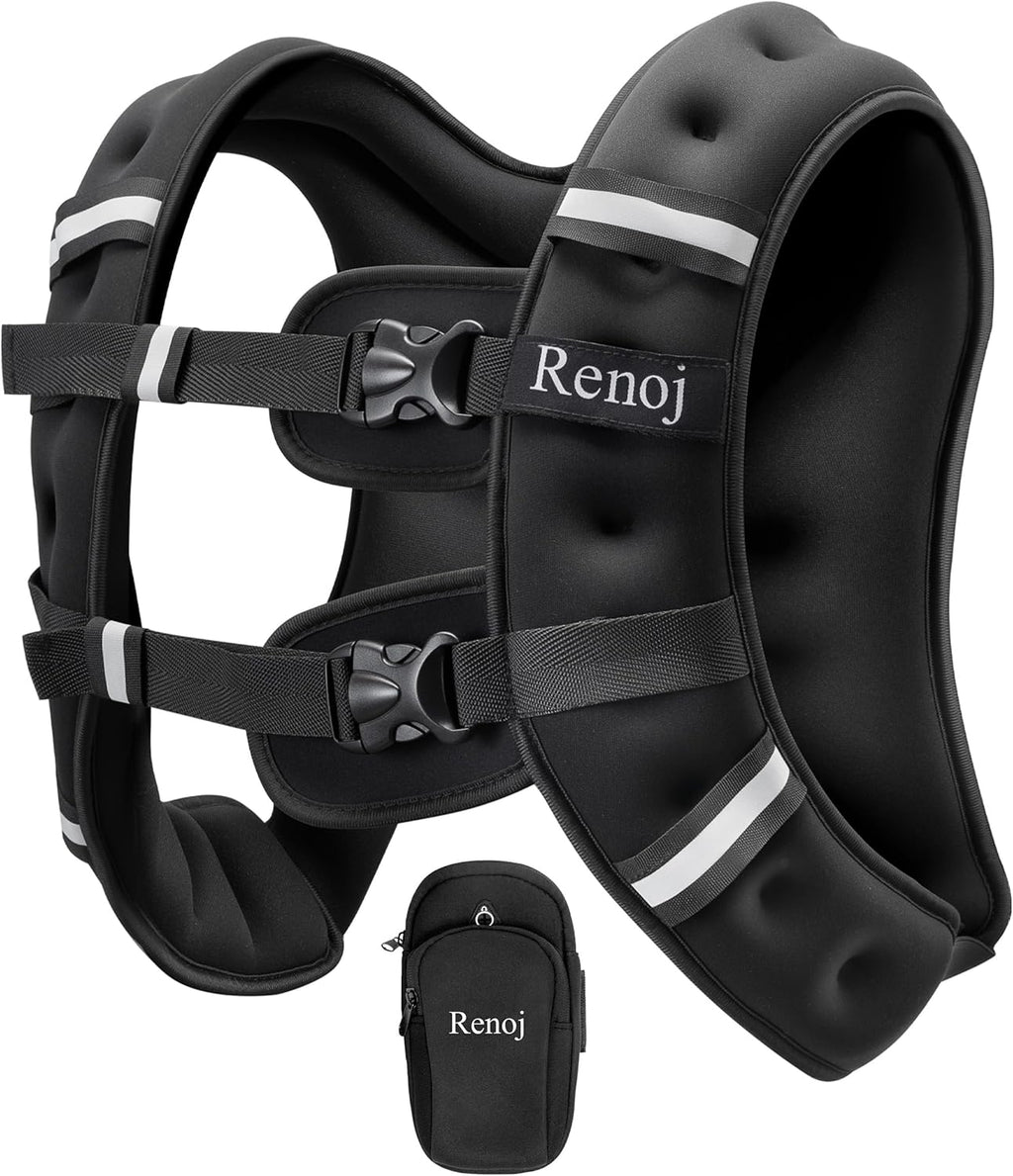 Renoj Weighted Vest for Women Men: 6lb/8lb/10lb/12lb/16lb/20lb Weight Training Vest for Workout, Running, Walking, Exercise, Weight Loss, Weight Lifting - With Reflective Strips and Storage Pocket