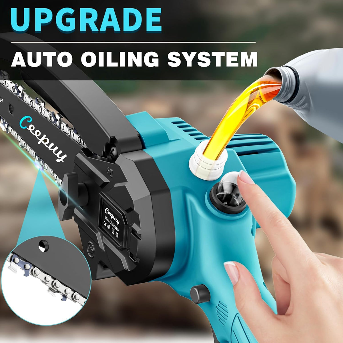 Mini motosierra inalámbrica, motosierra eléctrica portátil de 6 pulgadas, lubricador automático, sierra de mano pequeña a batería, bloqueo de seguridad para podar ramas de árboles, cortar madera, 2 baterías 3 cadenas 2025
