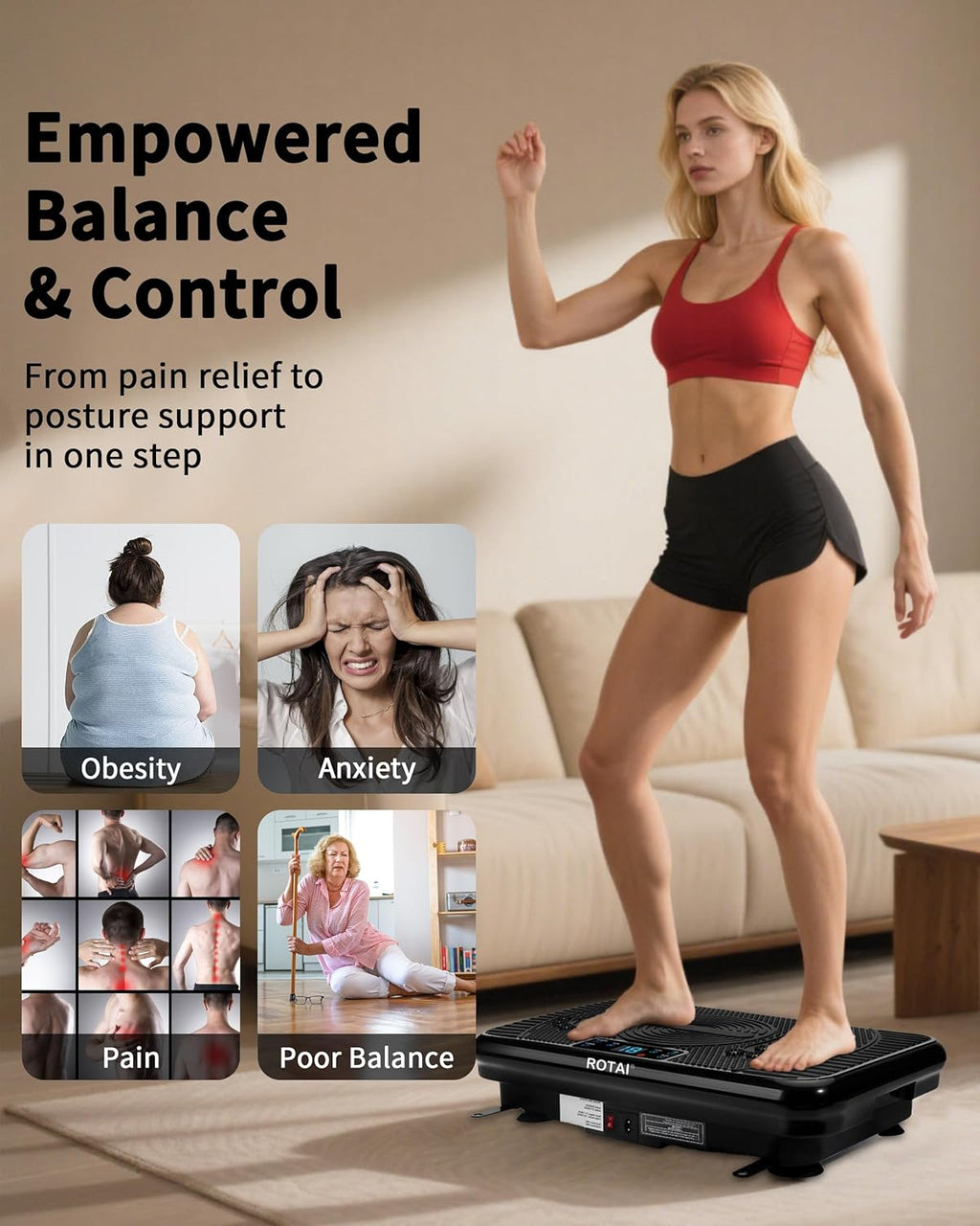 Máquina de Ejercicio con Vibración Shake Plate para Masaje Drenaje Linfático y Pérdida de Peso, Vibrador de Cuerpo Entero con Capacidad de 180 kg para Hombres y Mujeres