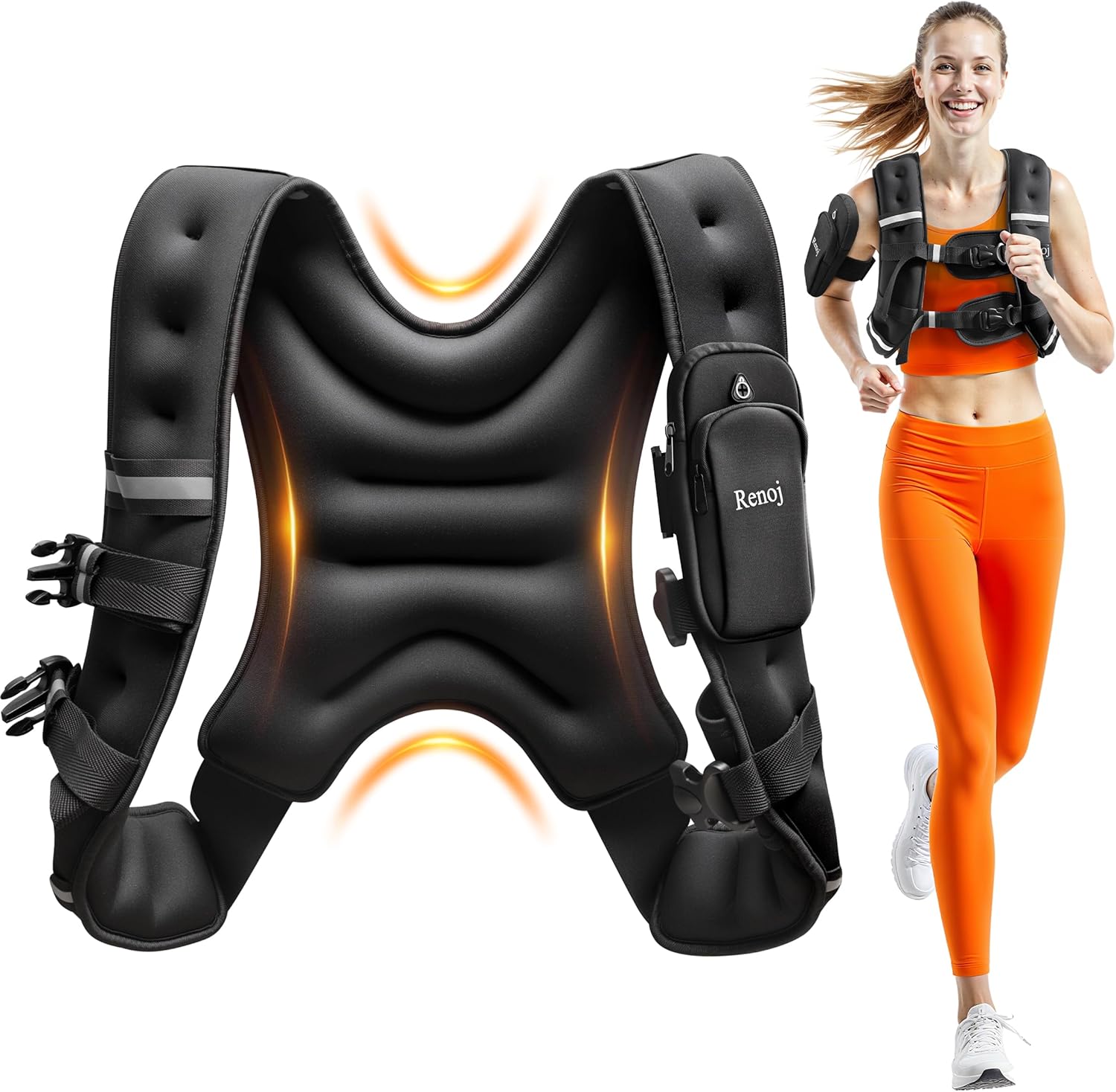 Renoj Weighted Vest for Women Men: 6lb/8lb/10lb/12lb/16lb/20lb Weight Training Vest for Workout, Running, Walking, Exercise, Weight Loss, Weight Lifting - With Reflective Strips and Storage Pocket