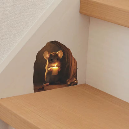 Cartoon Cute Little Mouse Hole Wall Stickers Kids Room Decoration PVC DIY Bedroom Mural Mous Reading Cooking Home Decor Declas