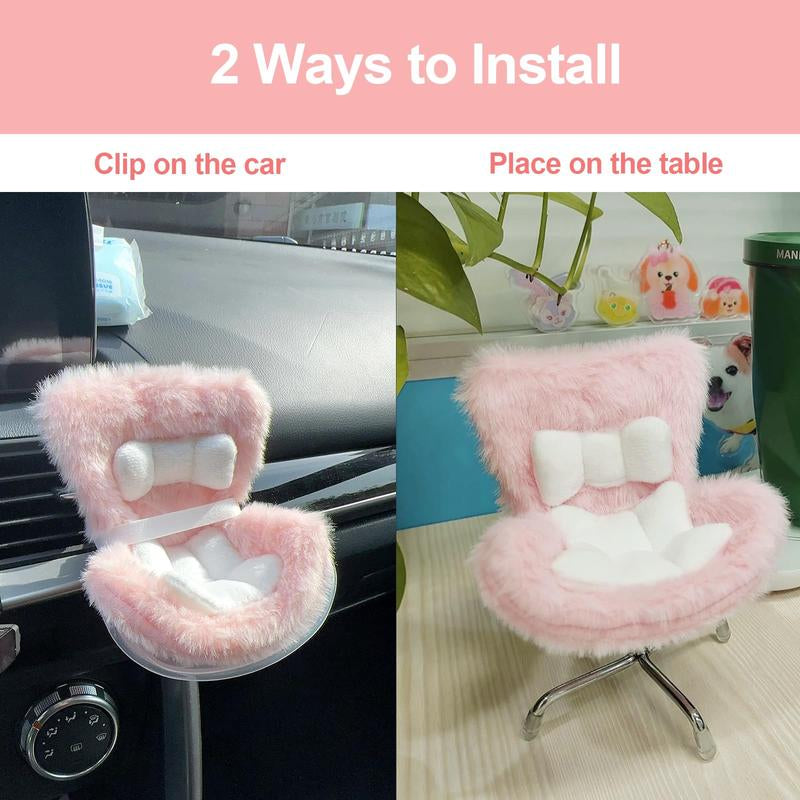 Labubu Car Seat for Dolls with Soft Furry Cushion, Air Vent Clip and Desktop Stand, Cute and Functional Car Ornament for Labubu Fans and Doll Collectors