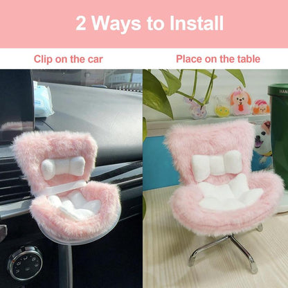 Labubu Car Seat for Dolls with Soft Furry Cushion, Air Vent Clip and Desktop Stand, Cute and Functional Car Ornament for Labubu Fans and Doll Collectors