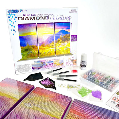 Artskills Mountain Sunset Diamond Painting Kit on Stretched Canvas 21" X 14" - Complete Professional Diamond Art Set W/ Storage and Accessories