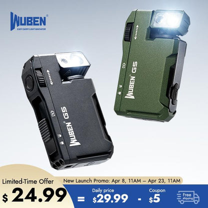 【Debut Product】Wuben G5 Pocket-Sized LED Light - 400LM Brightness, USB-C, Magnetic Clip, Great for Gear Bag, Repairs, Backpacking