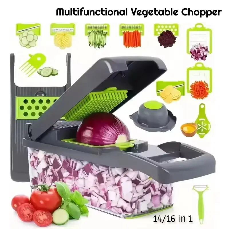 Multifunctional Vegetable Chopper 14/16 in One Chopper Handle Food Grate Chopper Kitchen Vegetable Slicer Dicing Machine Cutting YL Kitchens Store