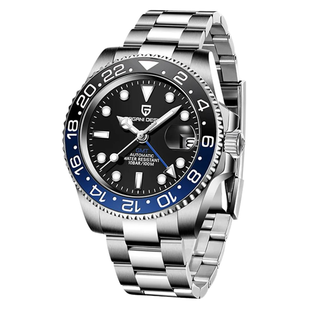 ELEGANCE® P1662 Men Watch Automatic Mechanical GMT Wristwatch Sapphire Glass Stainless Steel 100M Waterproof PAGANI DESIGN Men Watch Store