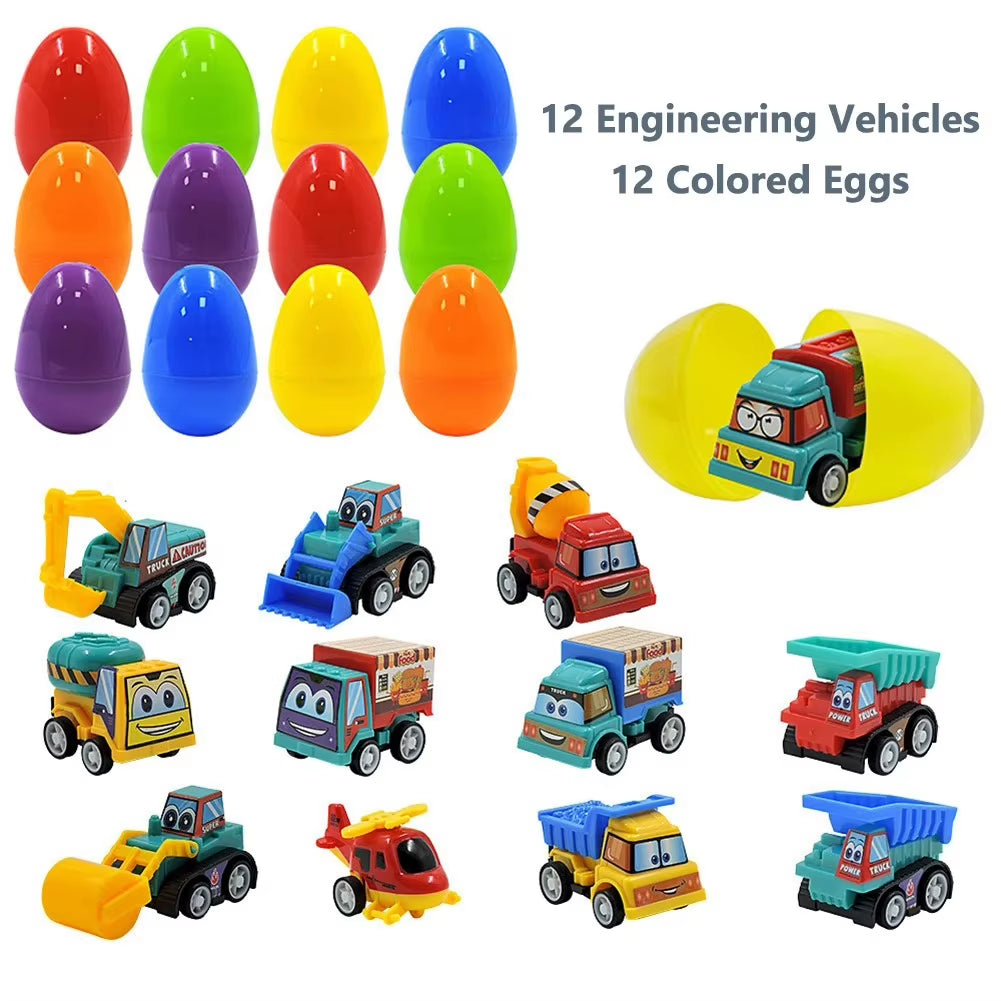 12/20 Pack Easter Basket Stuffers with Pull Back Cars Surprise Easter Eggs for Easter Egg Hunt Game Classroom Prize