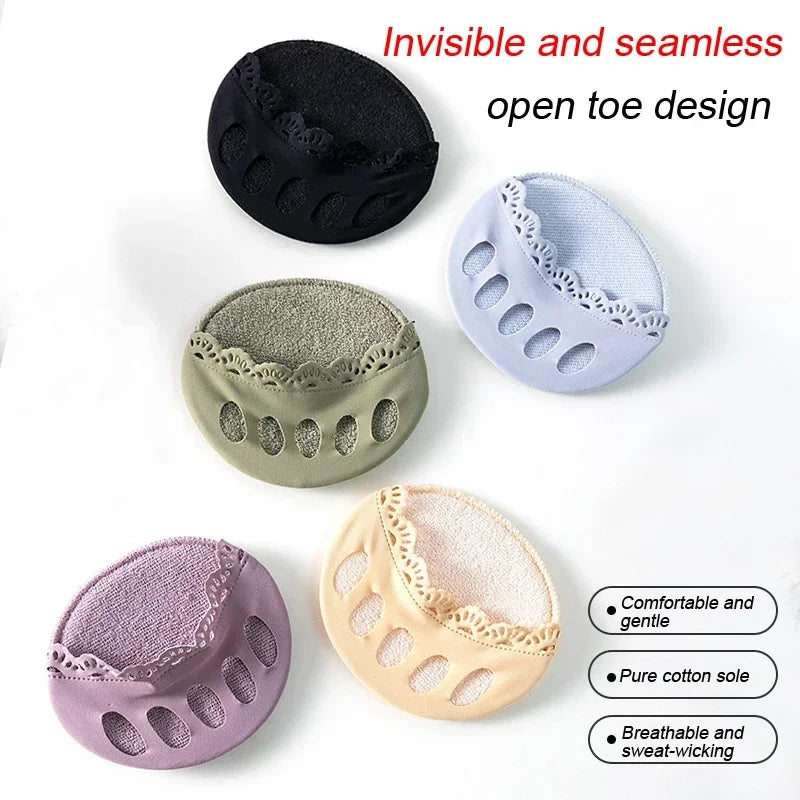 Forefoot Pads for Women High Heels Insoles for Feet Pain Care Five Toes Thin Breathable Ice Silk Invisible Socks Inserts 1Pair