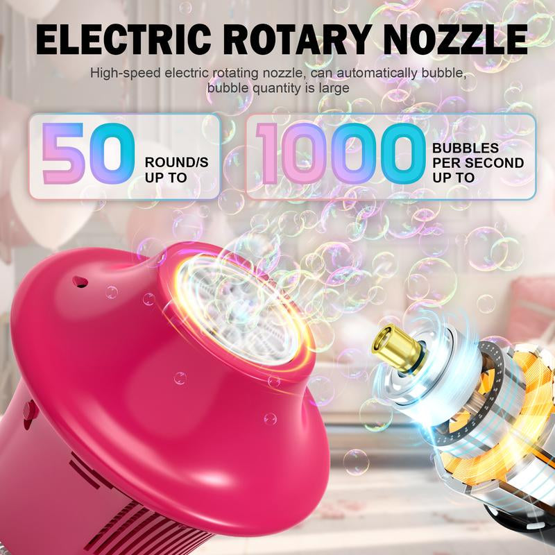 Hosim Bubble Machine Automatic,Height 47 Inches Vertical Bubble Machine for Parties, Outdoor Battery Bubble Maker with Lights,Bubble Blower Machine for Wedding Kids Toddlers Birthday Party Pink