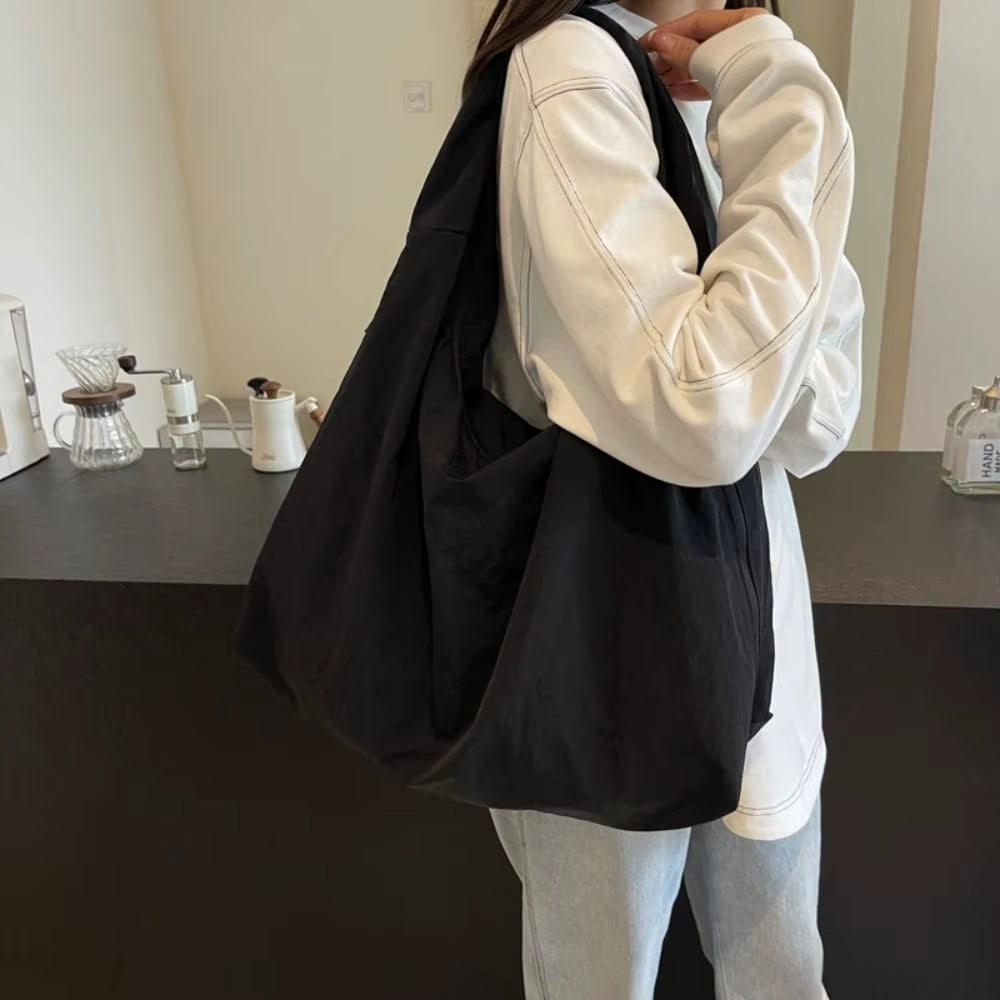 Women'S Solid Color Textured Draped Tote Bag Casual Reusable Canvas Shoulder Bags Large Capacity Shopping Bag All Match Underarm