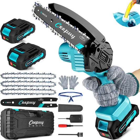 Mini Chainsaw Cordless,6 Inch Portable Electric Chain Saw, Automatic Oiler, Battery Powered Small Handheld Saw, Security Lock Trees Branches Trimming,Wood Cutting, 2 Batteries 3 Chains 2025