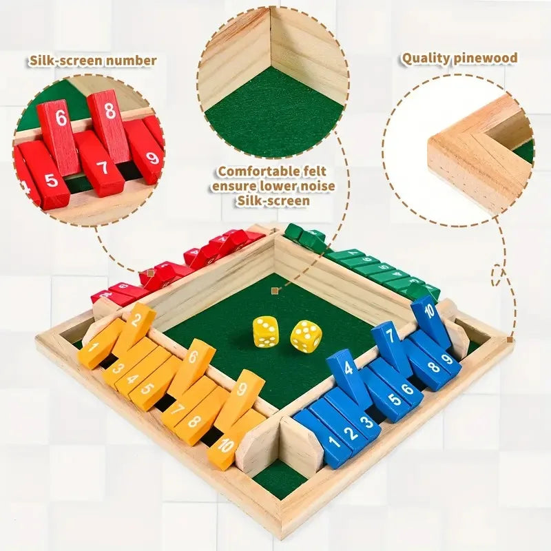 2-In-1 Wooden Dice Game Board, Family Party Fun Board Game, Multi-Color Chessboard Number Game, Ideal for Family Gatherings