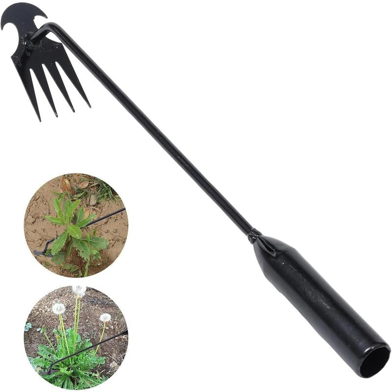 Garden Weed Pulling Tool Uprooting Weeding Tool, 4 Teeth Weed Puller Tool Manganese Steel Garden Weeder Tool for Vegetable Gardening Planting (Black, 2 Pack, 16 Inches)