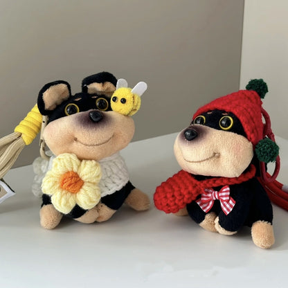 Llavero de muñeca con colgante de abeja y cachorro con sombrero