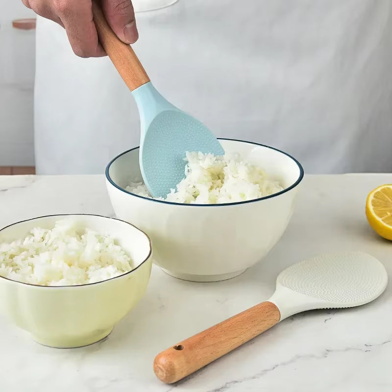 Silicone Rice Shovel Spoon Kitchenware with Long Wooden Handle Household Non-Stick Big Cooking Spatula Scoop Kitchen Gadgets
