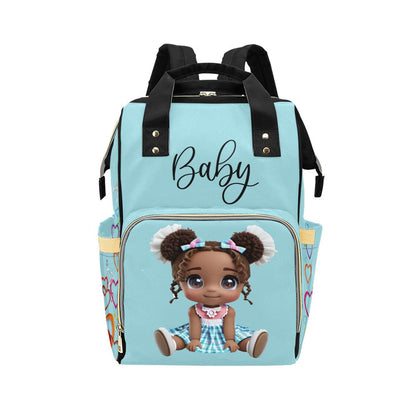 Designer Diaper Bag Backpack - African American Baby Girl Curly Locks Joyora Doll Store
