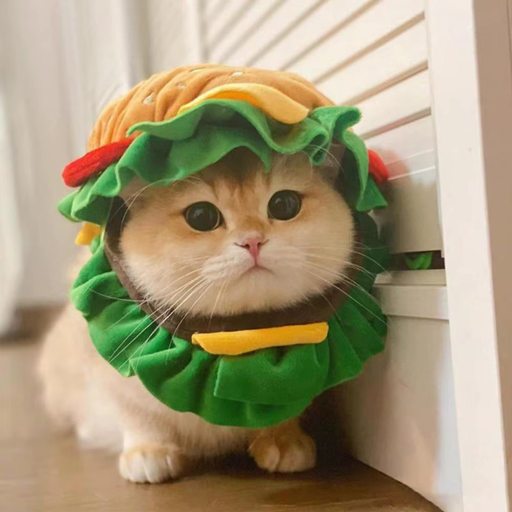 Burger-Shaped Pet Hat Pet Burger Hat Funny Hamburg Shape Pet Hat for Dogs Cats Adjustable Headgear Costume for Photography Props