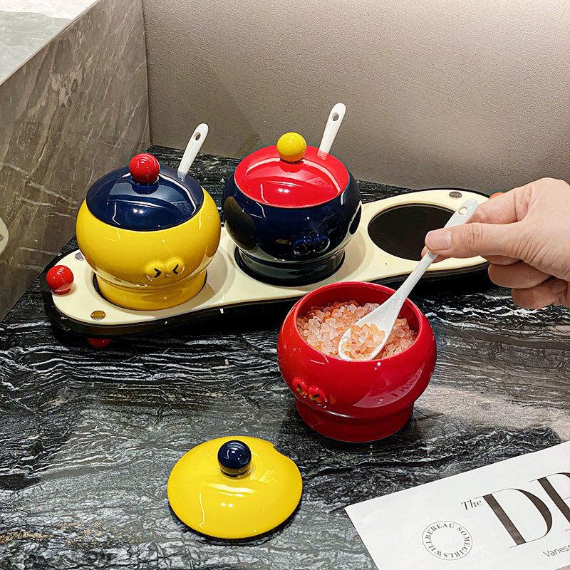 Ceramic Household Cute Seasoning Jar With Lid