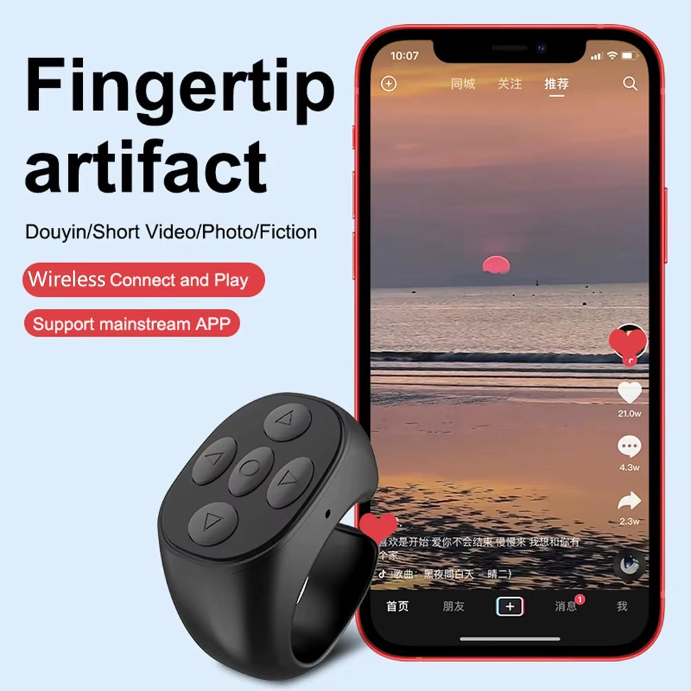For Tiktok Ring Bluetooth Remote Control Fingertip Selfie Video Controller Automatic Page Turner Browsing for Mobile Phone