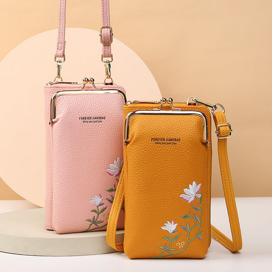 Embroidered Flower Phone Crossbody Bag with Lock - Shoulder Wallet HYX Fashion Life Store