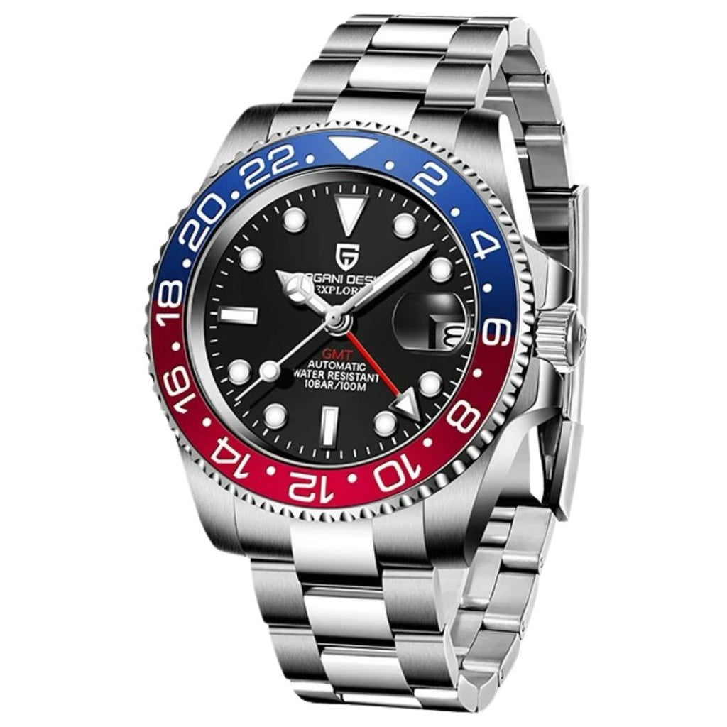 ELEGANCE® P1662 Men Watch Automatic Mechanical GMT Wristwatch Sapphire Glass Stainless Steel 100M Waterproof PAGANI DESIGN Men Watch Store