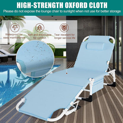 Docred Face down Tanning Chair with Cushion,Oversized 5-Position Recliner, Detachable Pillow, Portable Chaise Lounge for Sunbathing, Beach, Pool, Camping