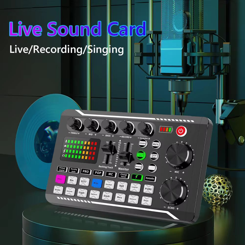 F998 Multifunctional Tuning Sound Card Microphone Mixer Kit Audio Recording Mixer Audio Mixing Console Amplifier for Phone PC