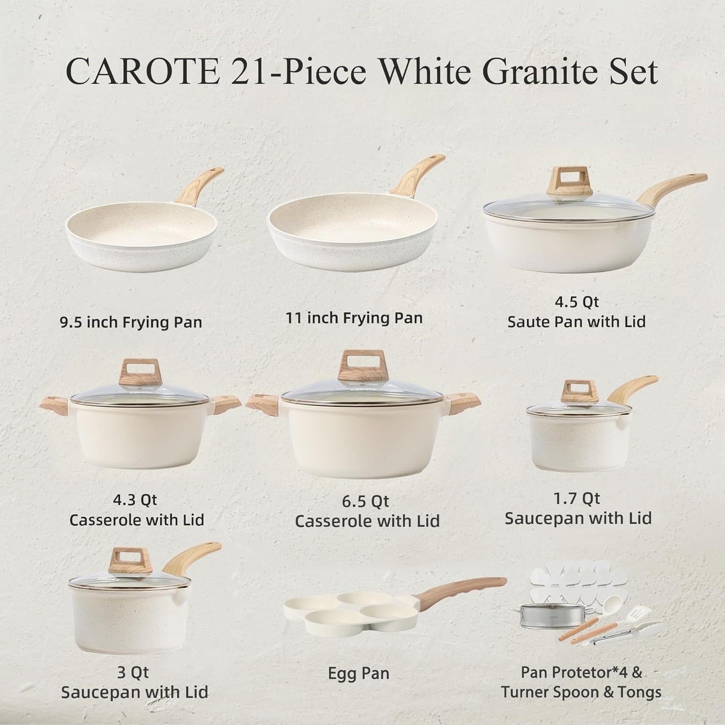 CAROTE 21Pcs Pots and Pans Set, Nonstick Cookware Sets, White Granite Induction Cookware Non Stick Cooking Set W/Frying Pans & Saucepans(Pfos, PFOA Free) Furniture Shopping Mall Store