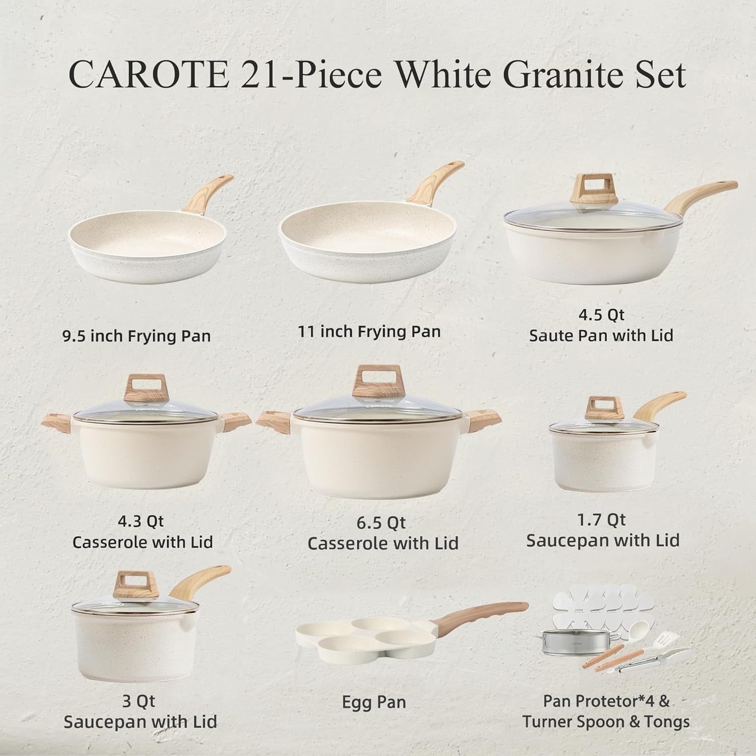 CAROTE 21Pcs Pots and Pans Set, Nonstick Cookware Sets, White Granite Induction Cookware Non Stick Cooking Set W/Frying Pans & Saucepans(Pfos, PFOA Free) Furniture Shopping Mall Store