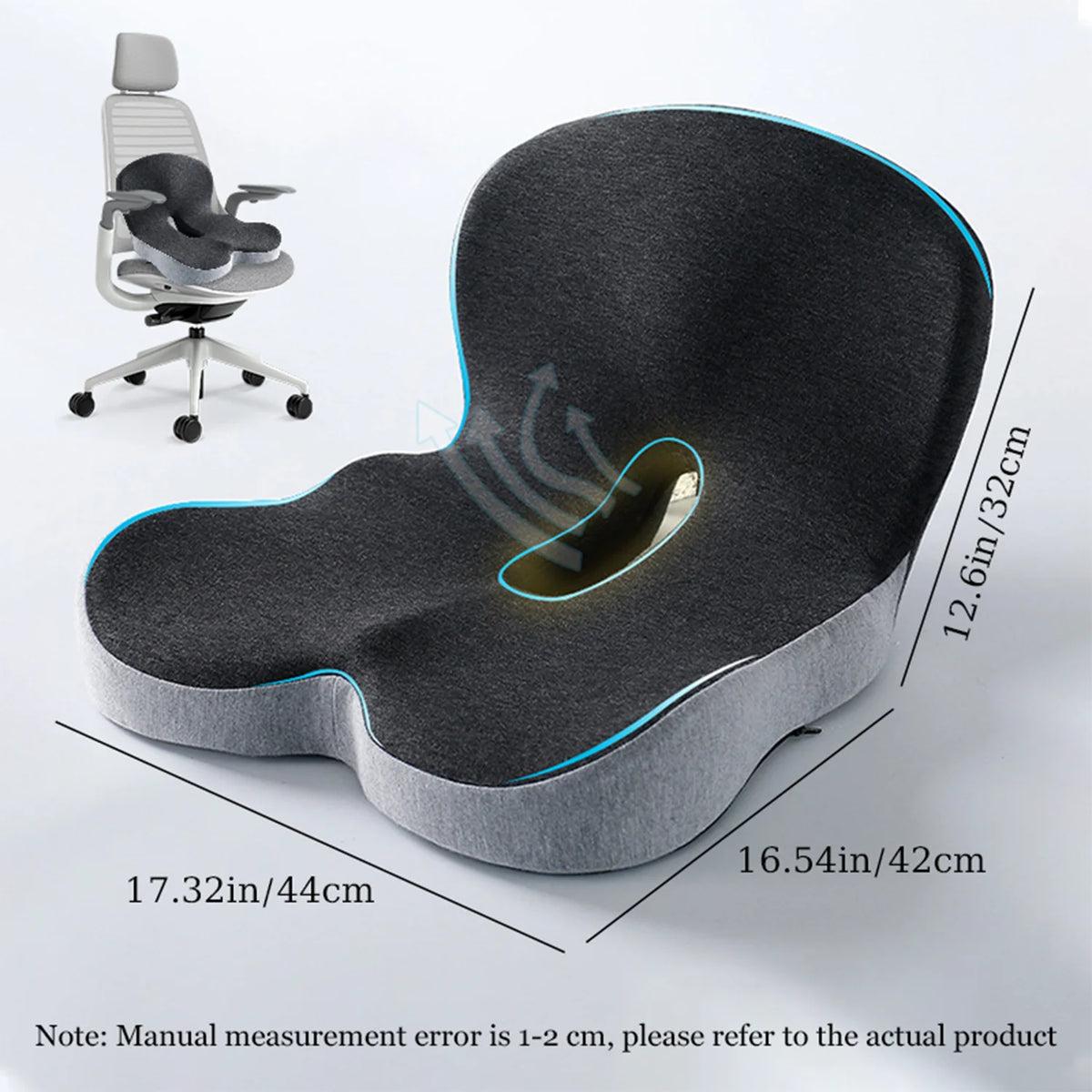 Cojín de asiento de espuma viscoelástica para sillas de oficina y camioneros, cojín de asiento ergonómico para alivio del dolor de espalda, coxis y ciática