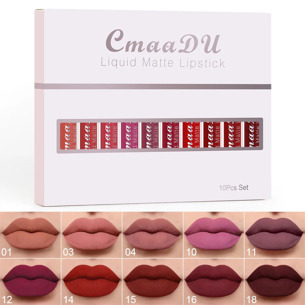 VelvetStay™ Lip Set 💄 — 10 Matte Shades, All-Day Wear