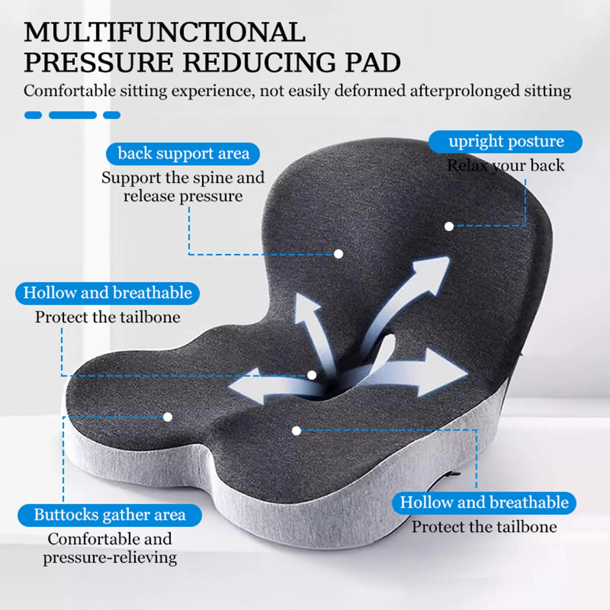 Cojín de asiento de espuma viscoelástica para sillas de oficina y camioneros, cojín de asiento ergonómico para alivio del dolor de espalda, coxis y ciática