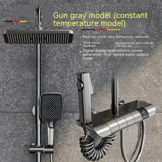 View details for Copper Button Constant Temperature Shower Set Digital Display Large Shower Set Gray Suit