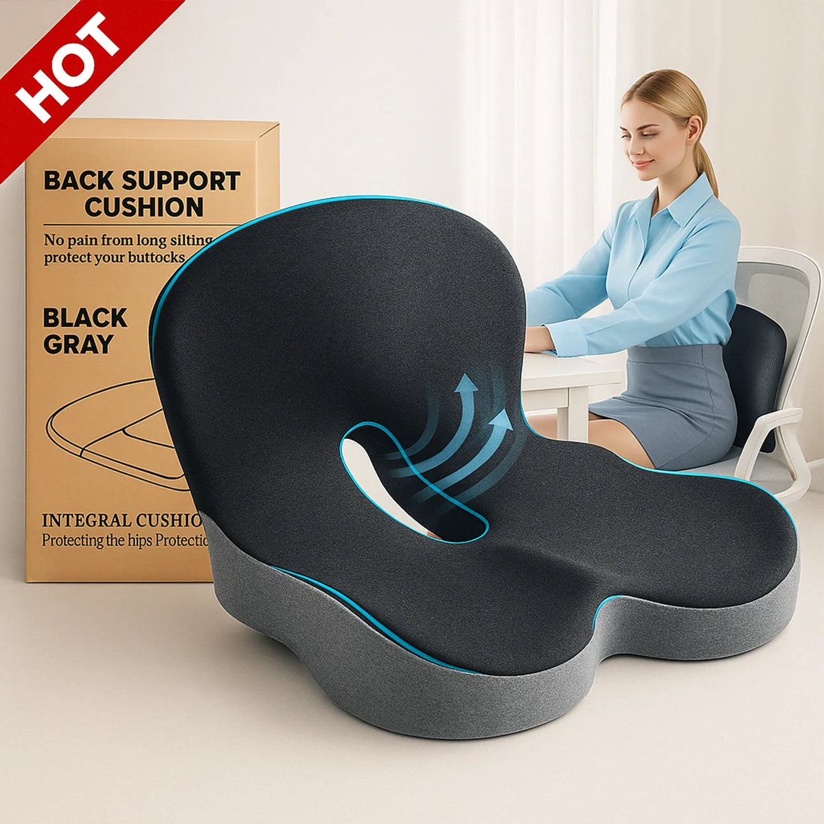 Cojín de asiento de espuma viscoelástica para sillas de oficina y camioneros, cojín de asiento ergonómico para alivio del dolor de espalda, coxis y ciática