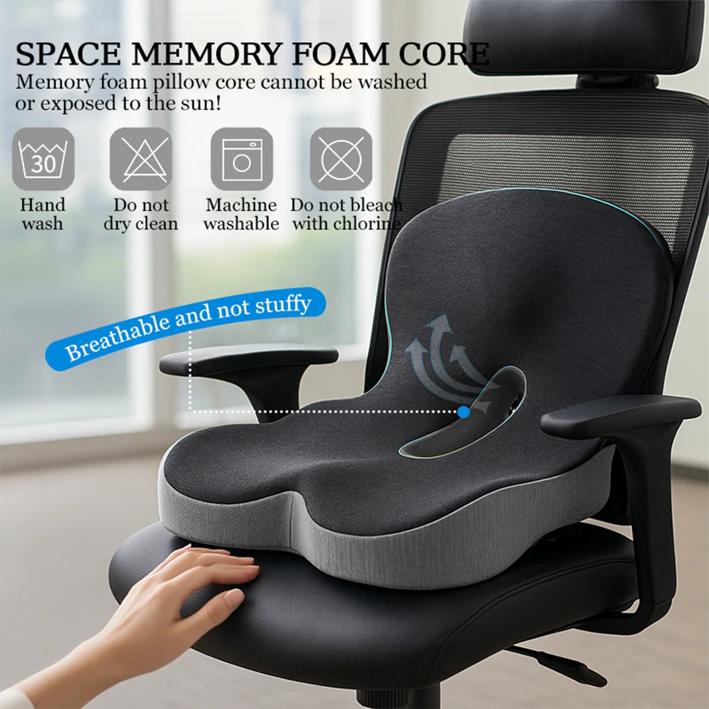 Memory Foam Seat Cushion for Office Chairs&Truck Drivers, Ergonomic Seat Cushion for Back, Tailbone & Sciatica Pain Relief
