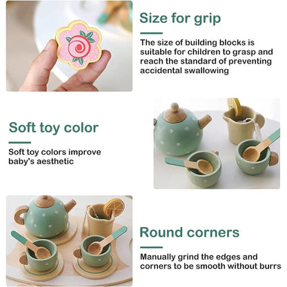 Wooden Afternoon Tea Set Toy Pretend Play Food Learning Role Play Game Early Educational Toys for Toddlers Girls Boys Kids Gifts Stone's Store