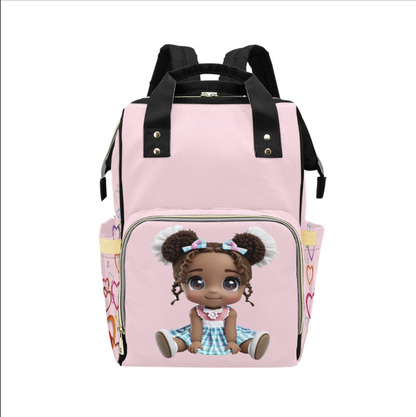 Designer Diaper Bag Backpack - African American Baby Girl Curly Locks Joyora Doll Store