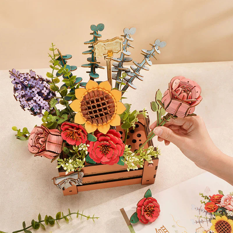 Romantic Wooden Flower Puzzle - Handcrafted 3D Floral Kit Robotime Official Store