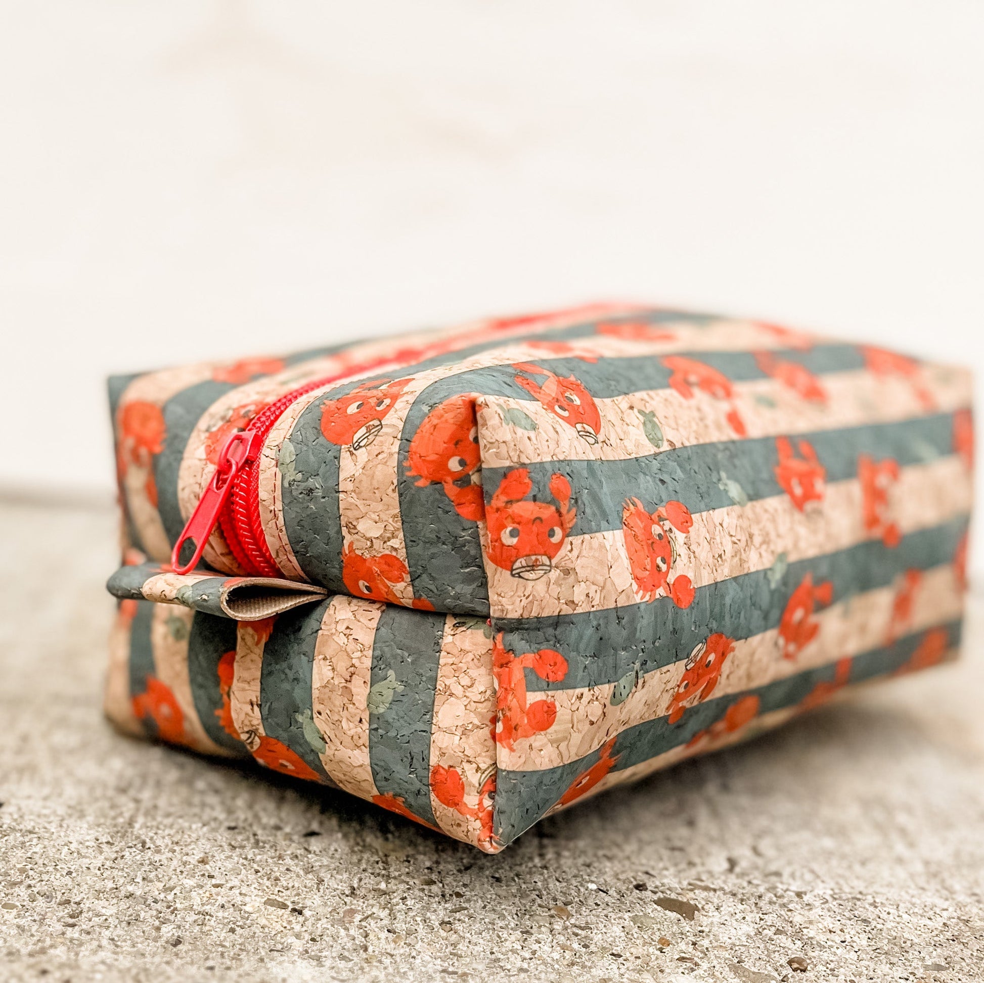 Cork Toiletry Kit/Dopp Kit | Red Crab/Blue Stripes Magical Electron Products Store