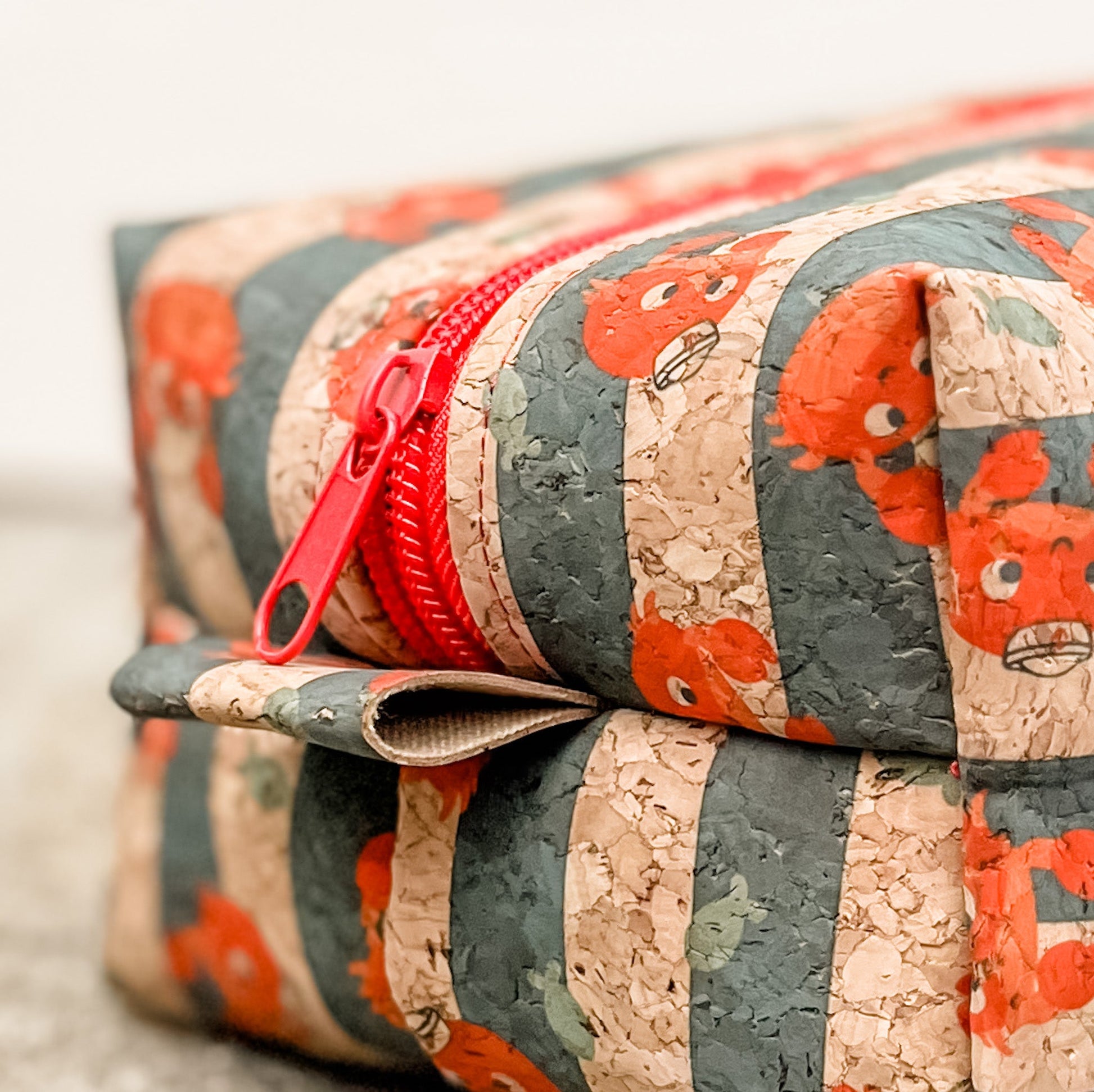 Cork Toiletry Kit/Dopp Kit | Red Crab/Blue Stripes Magical Electron Products Store
