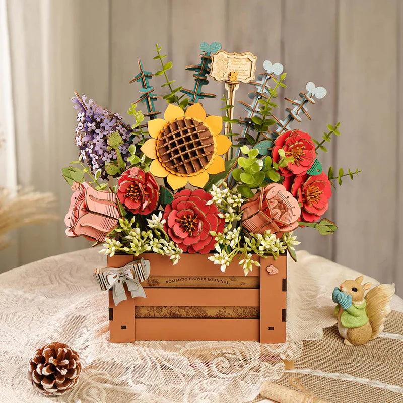 Romantic Wooden Flower Puzzle - Handcrafted 3D Floral Kit Robotime Official Store