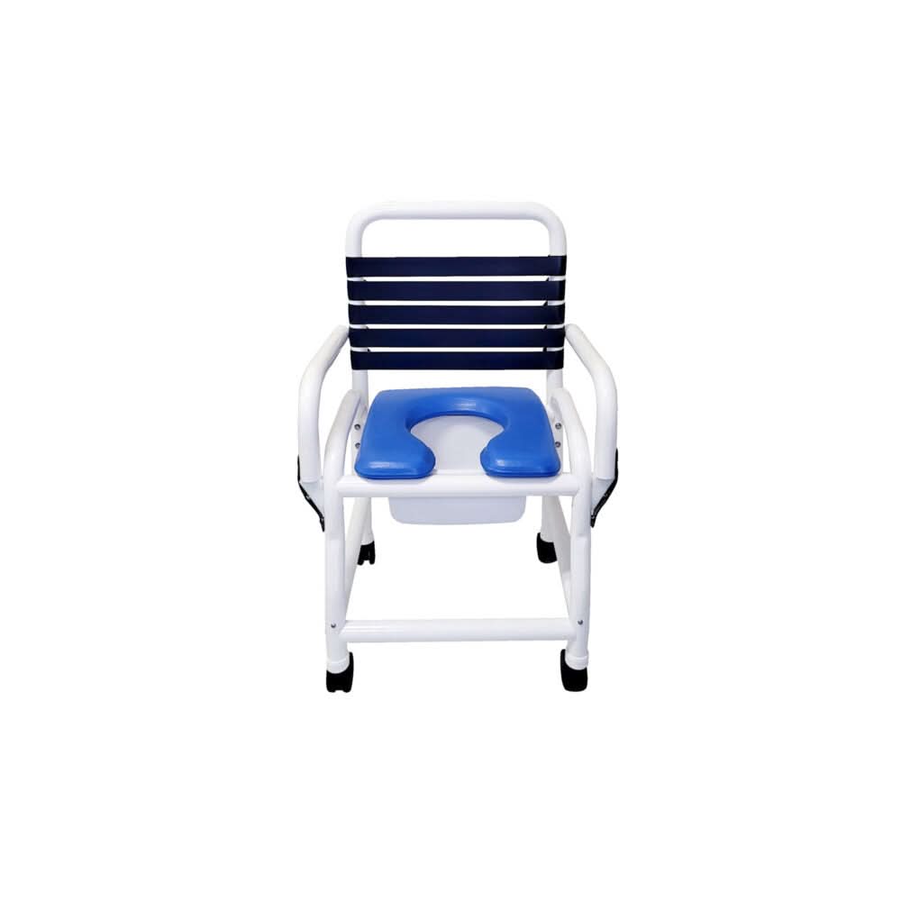 Mor-Medical Deluxe New Era Patented Infection Control Shower Commode Chair, 18" Internal Width, Removable Deluxe Elongated Open Front Soft Seat, Double Drop Arms and Commode pail, 3" Twin All Locking Casters, 310 lbs wt capacity Lucky Home Store Store