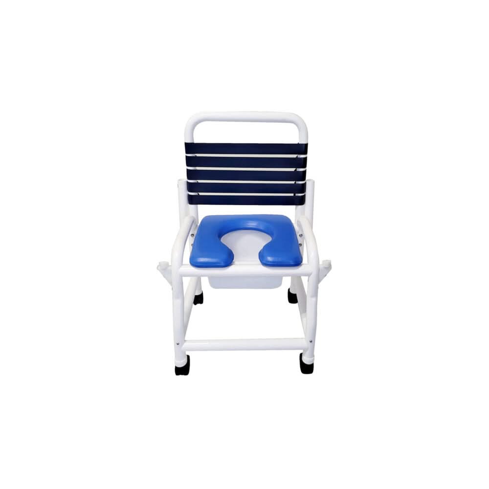 Mor-Medical Deluxe New Era Patented Infection Control Shower Commode Chair, 18" Internal Width, Removable Deluxe Elongated Open Front Soft Seat, Double Drop Arms and Commode pail, 3" Twin All Locking Casters, 310 lbs wt capacity Lucky Home Store Store