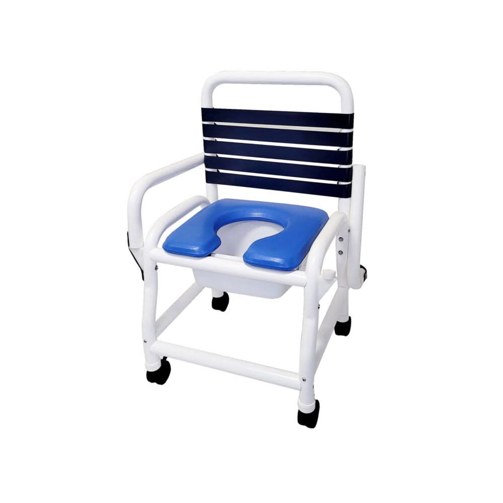 Mor-Medical Deluxe New Era Patented Infection Control Shower Commode Chair, 18" Internal Width, Removable Deluxe Elongated Open Front Soft Seat, Double Drop Arms and Commode pail, 3" Twin All Locking Casters, 310 lbs wt capacity Lucky Home Store Store