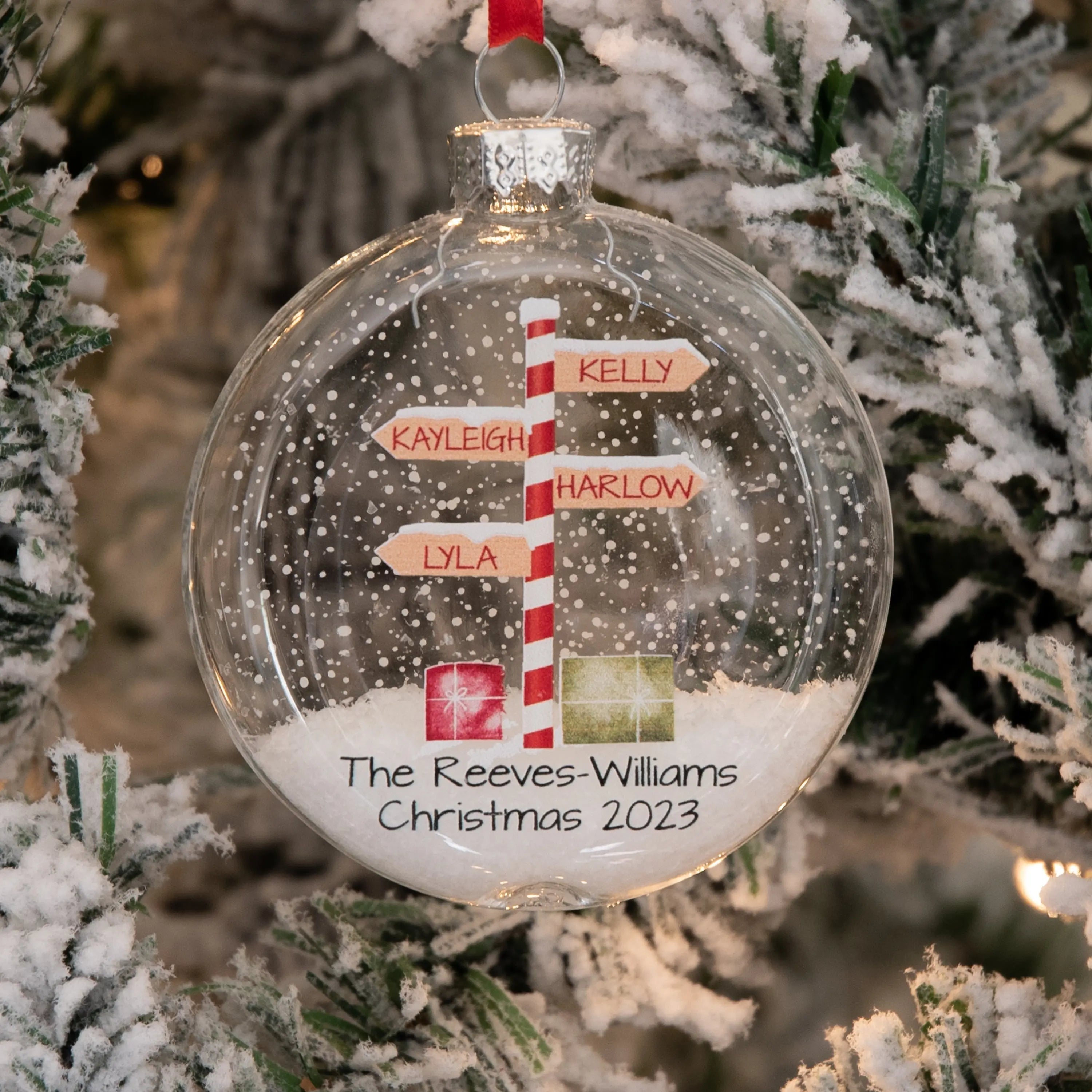 Personalised Stripy North Pole Family Glass Bauble Christmas Tree Ornament South Bay Evans General Store