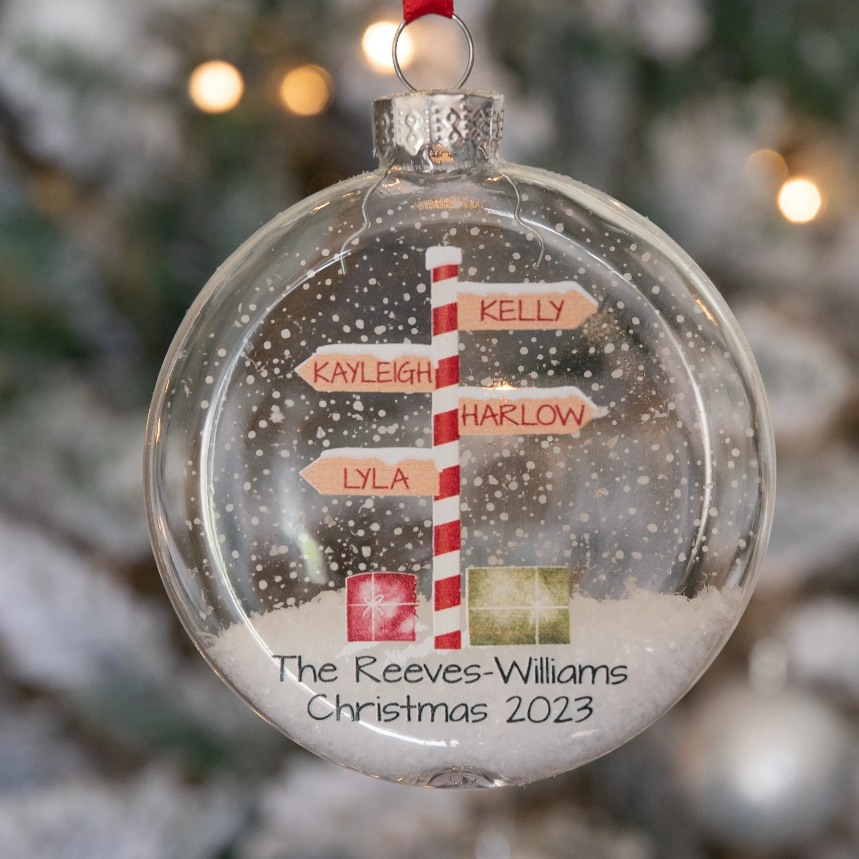 Personalised Stripy North Pole Family Glass Bauble Christmas Tree Ornament South Bay Evans General Store