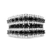 View details for .925 Sterling Silver 1 3/4 Cttw Treated Black and White Alternating Diamond Multi Row Band Ring (Black / I-J Color, I2-I3 Clarity)