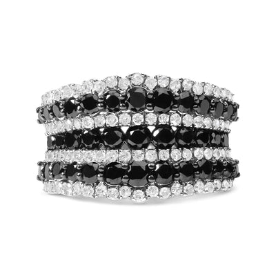 View details for .925 Sterling Silver 1 3/4 Cttw Treated Black and White Alternating Diamond Multi Row Band Ring (Black / I-J Color, I2-I3 Clarity)